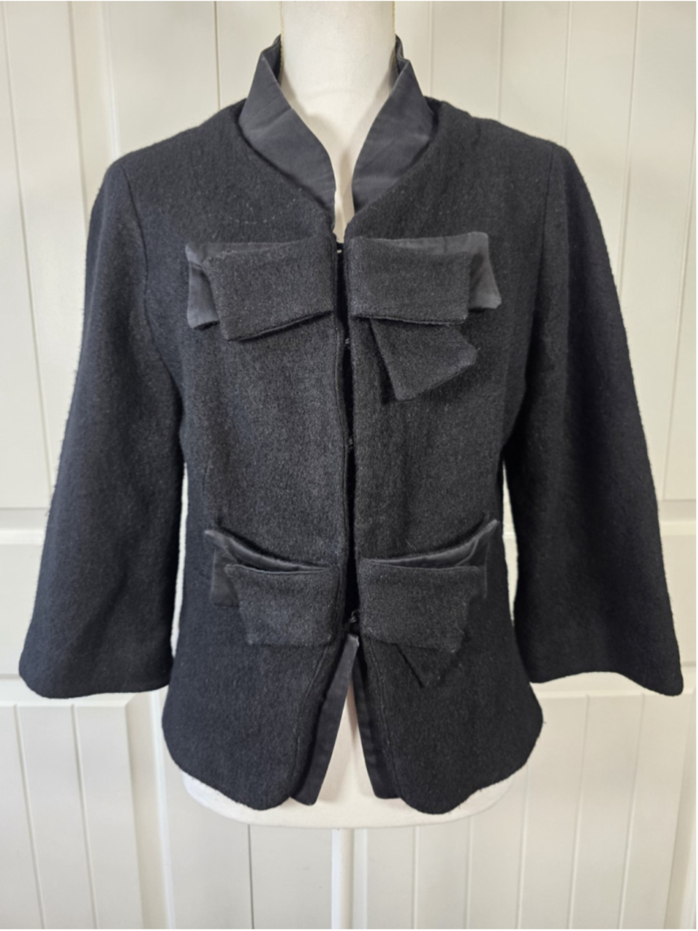 Anthropologie Taikonhu Black Wool Blend Avant Garde Jacket Sz 10 Art To Wear